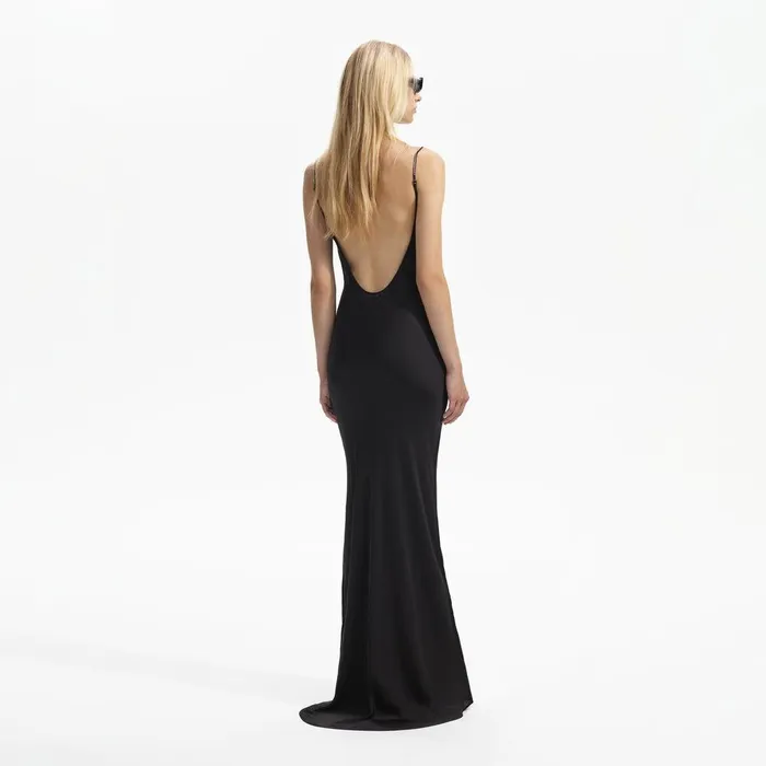 Self Portrait Dresses Black Lace Satin Maxi Dress 8211 Women