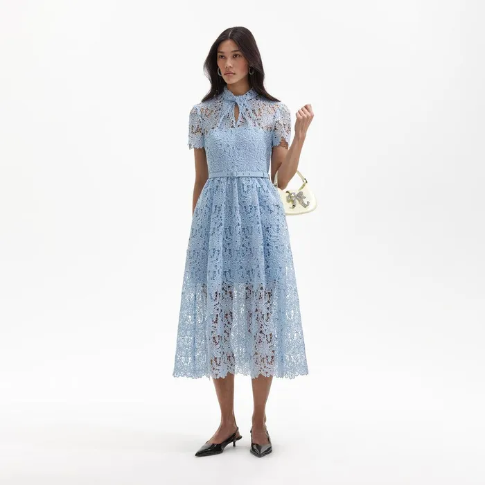 Self Portrait Dresses Blue Lace Keyhole Midi Dress 8211 Women