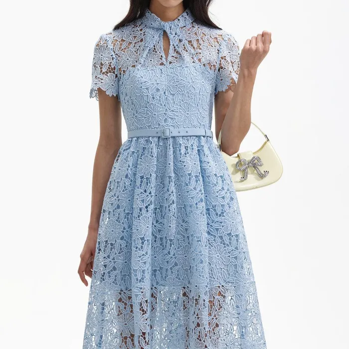 Self Portrait Dresses Blue Lace Keyhole Midi Dress 8211 Women