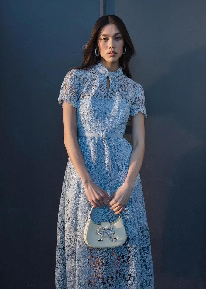Self Portrait Dresses Blue Lace Keyhole Midi Dress 8211 Women