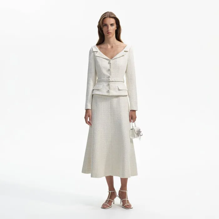 Self Portrait Dresses Cream Boucle Tailored Off Shoulder Midi Dress 8211 Women Self Portrait Dresses Cream Boucle Tailored Off Shoulder Midi Dress 8211 Women
