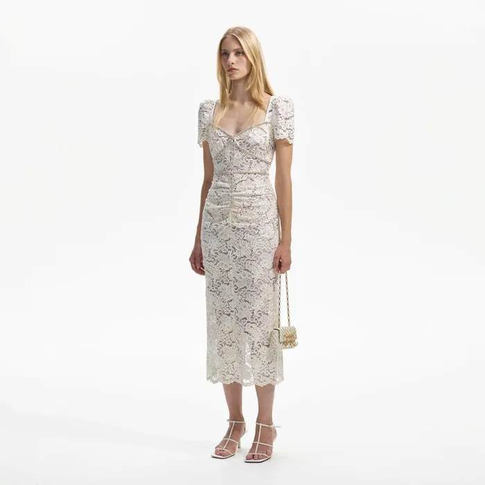 Self Portrait Dresses Cream Cord Lace Midi Dress 8211 Women
