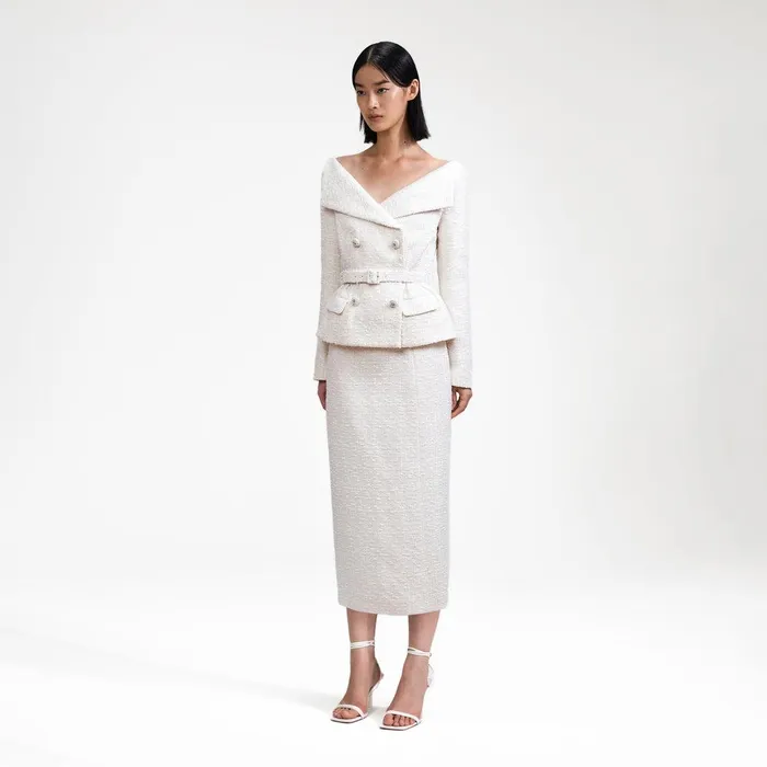 Self Portrait Dresses Cream Off Shoulder Boucle Midi Dress 8211 Women Self Portrait Dresses Cream Off Shoulder Boucle Midi Dress 8211 Women