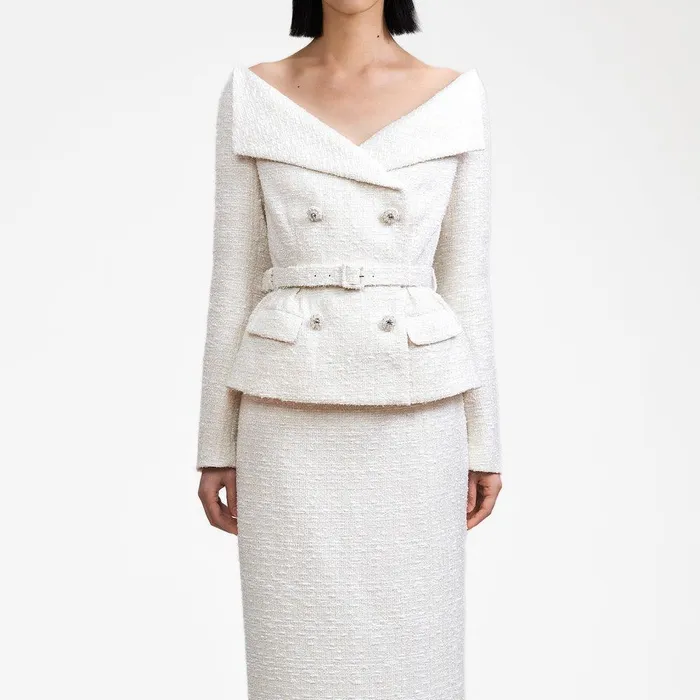 Self Portrait Dresses Cream Off Shoulder Boucle Midi Dress 8211 Women Self Portrait Dresses Cream Off Shoulder Boucle Midi Dress 8211 Women