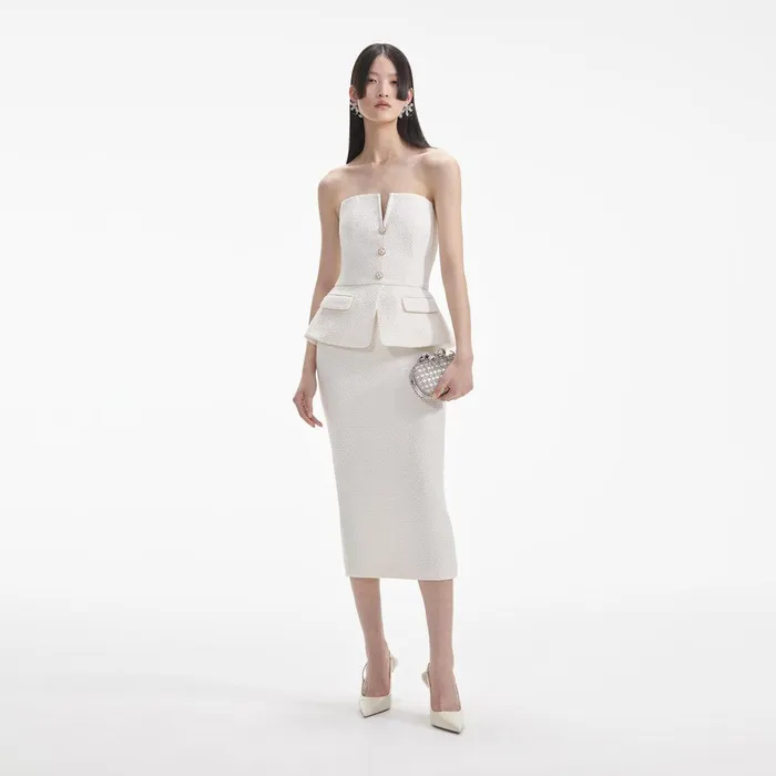 Self Portrait Dresses Cream Tinsel Boucle Bandeau Midi Dress 8211 Women