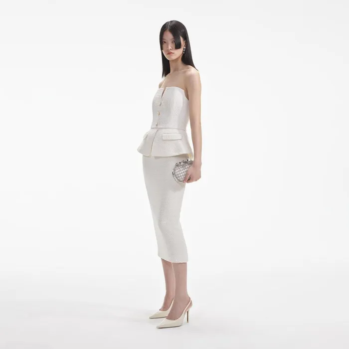 Self Portrait Dresses Cream Tinsel Boucle Bandeau Midi Dress 8211 Women