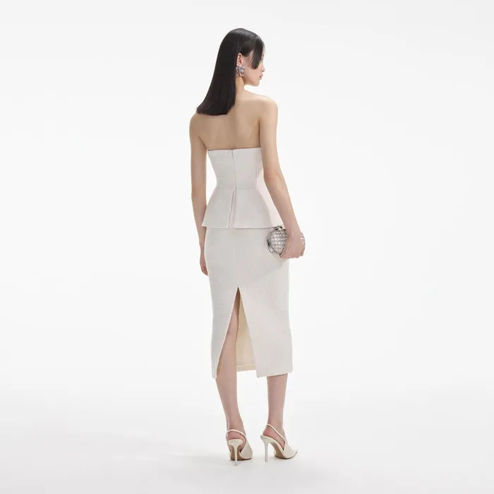 Self Portrait Dresses Cream Tinsel Boucle Bandeau Midi Dress 8211 Women