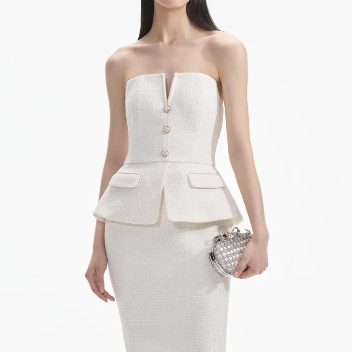 Self Portrait Dresses Cream Tinsel Boucle Bandeau Midi Dress 8211 Women