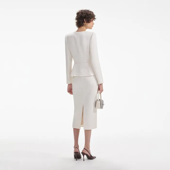 Self Portrait Dresses Cream Tinsel Boucle Midi Dress 8211 Women