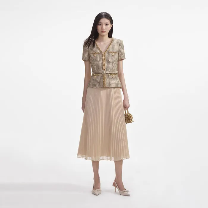 Self Portrait Dresses Gold Boucle Midi Dress 8211 Women
