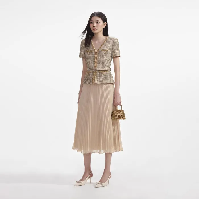 Self Portrait Dresses Gold Boucle Midi Dress 8211 Women