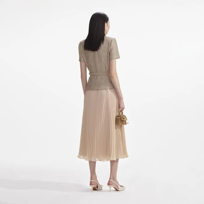 Self Portrait Dresses Gold Boucle Midi Dress 8211 Women
