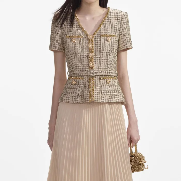 Self Portrait Dresses Gold Boucle Midi Dress 8211 Women