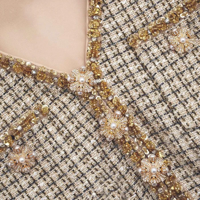Self Portrait Dresses Gold Boucle Midi Dress 8211 Women