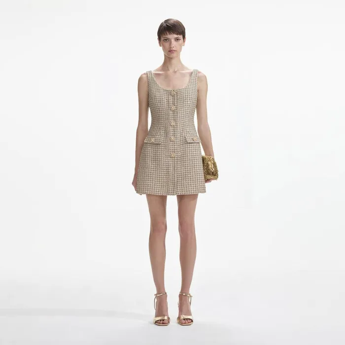 Self Portrait Dresses Gold Boucle Mini Dress 8211 Women