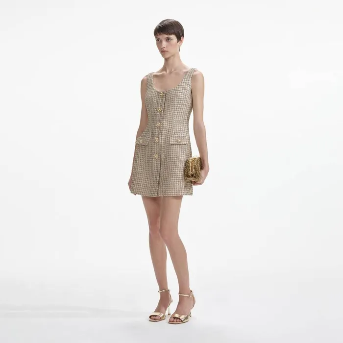 Self Portrait Dresses Gold Boucle Mini Dress 8211 Women