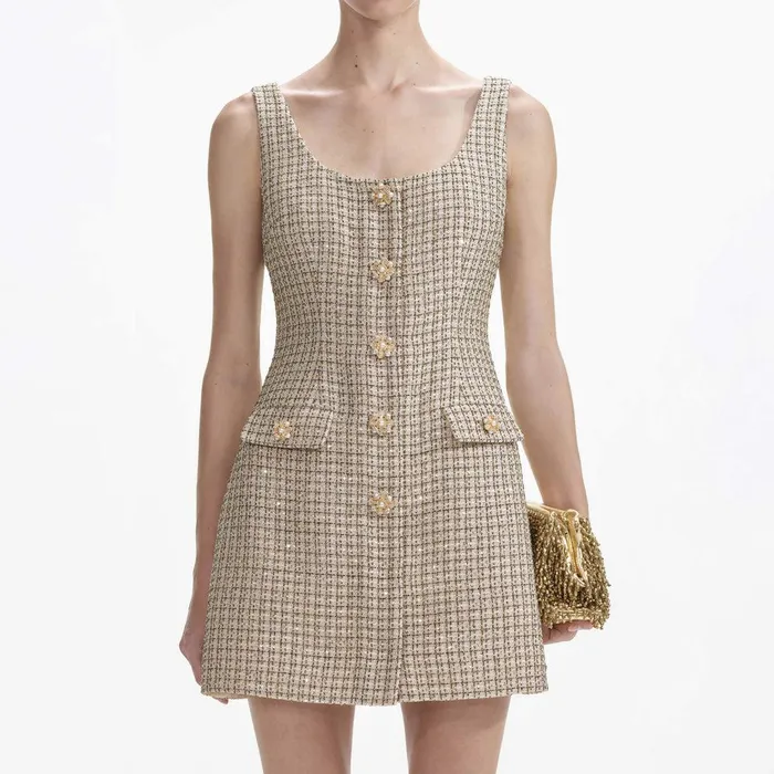 Self Portrait Dresses Gold Boucle Mini Dress 8211 Women