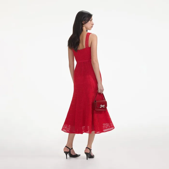 Self Portrait Dresses Red Lattice Lace Midi Dress 8211 Women