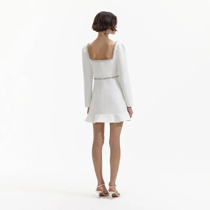 Self Portrait Dresses White Bonded Crepe Long Sleeve Mini Dress 8211 Women