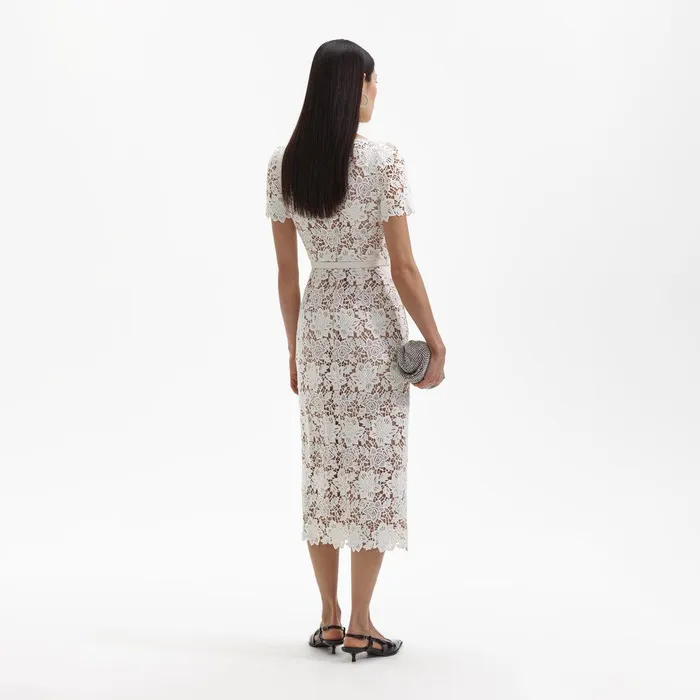 Self Portrait Dresses White Lace Open Neck Midi Dress 8211 Women