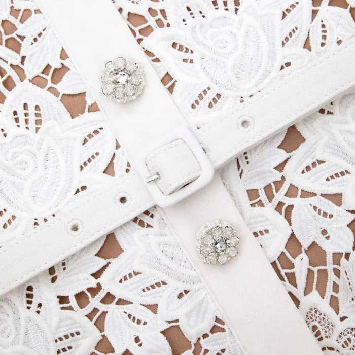 Self Portrait Dresses White Lace Open Neck Midi Dress 8211 Women