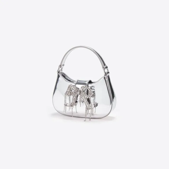 Self Portrait Micro Silver Metallic Micro Embellished Crescent Bag 8211 Women