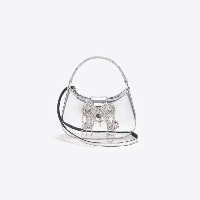 Self Portrait Micro Silver Metallic Micro Embellished Crescent Bag 8211 Women