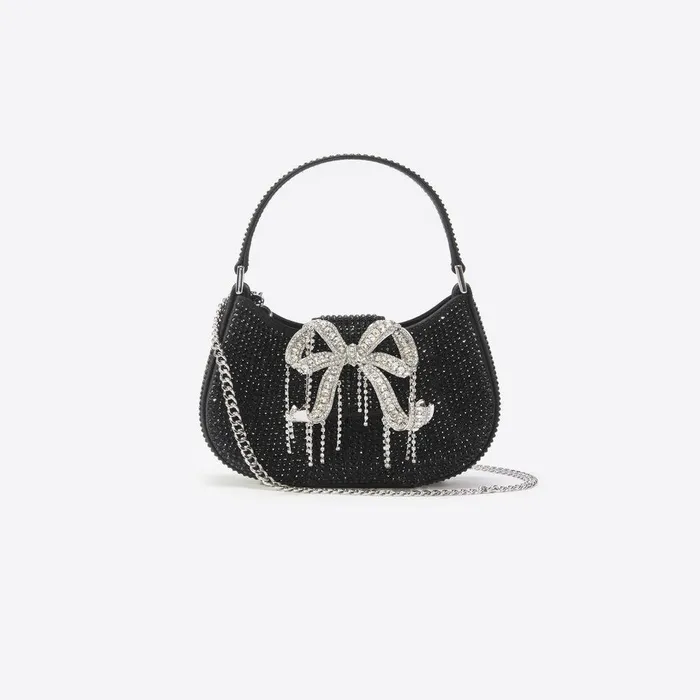 Self Portrait Mini Black Rhinestone Mini Crescent Bag 8211 Women