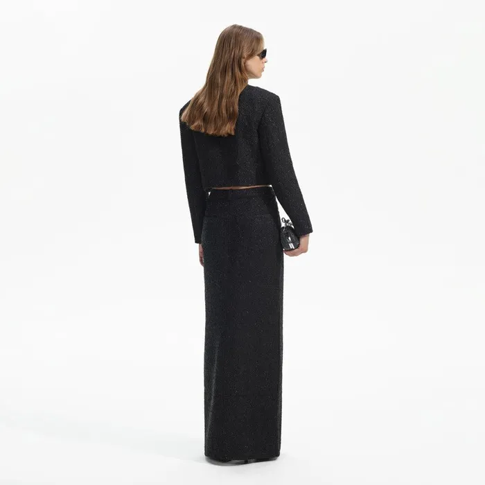 Self Portrait Outerwear Black Boucle Cropped Jacket 8211 Women