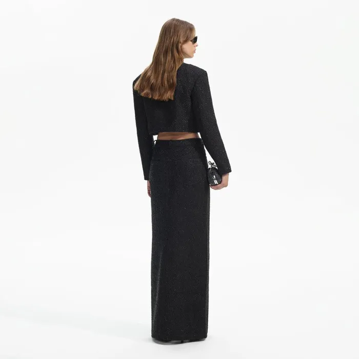 Self Portrait Outerwear Black Boucle Cropped Jacket 8211 Women