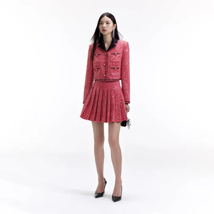 Self Portrait Outerwear Red Boucle Jacket 8211 Women