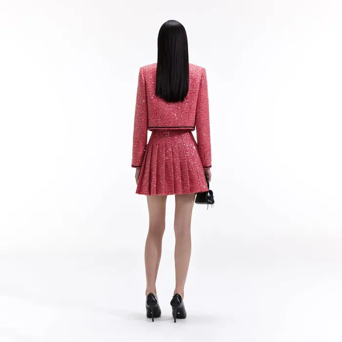 Self Portrait Outerwear Red Boucle Jacket 8211 Women