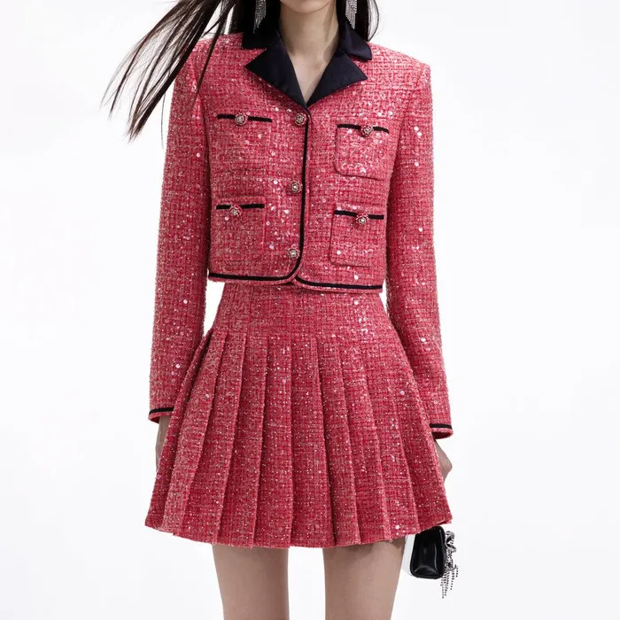 Self Portrait Outerwear Red Boucle Jacket 8211 Women