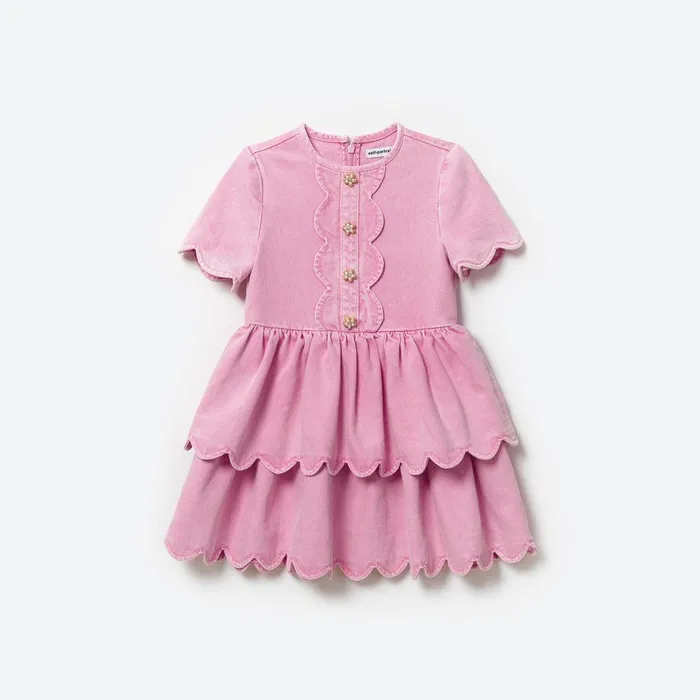 Self Portrait Party Dresses Pink Denim Mini Dress With Scallop Hem 8211 Kids