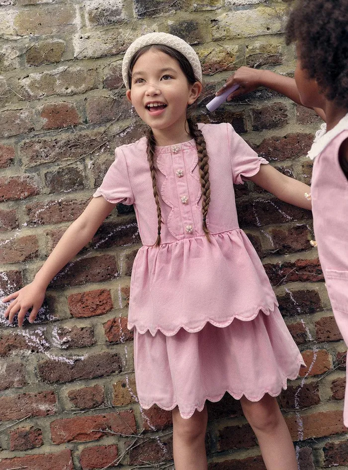 Self Portrait Party Dresses Pink Denim Mini Dress With Scallop Hem 8211 Kids
