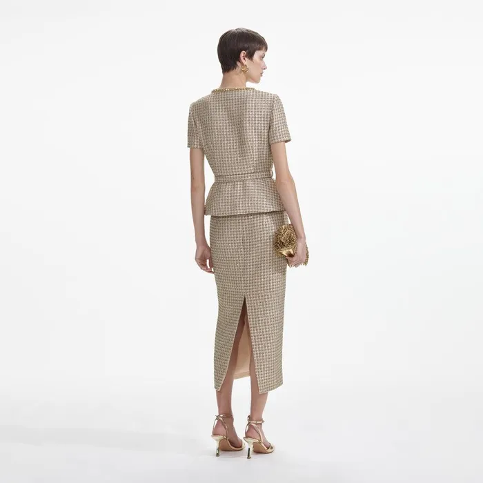 Self Portrait Tops Gold Boucle Peplum Top 8211 Women