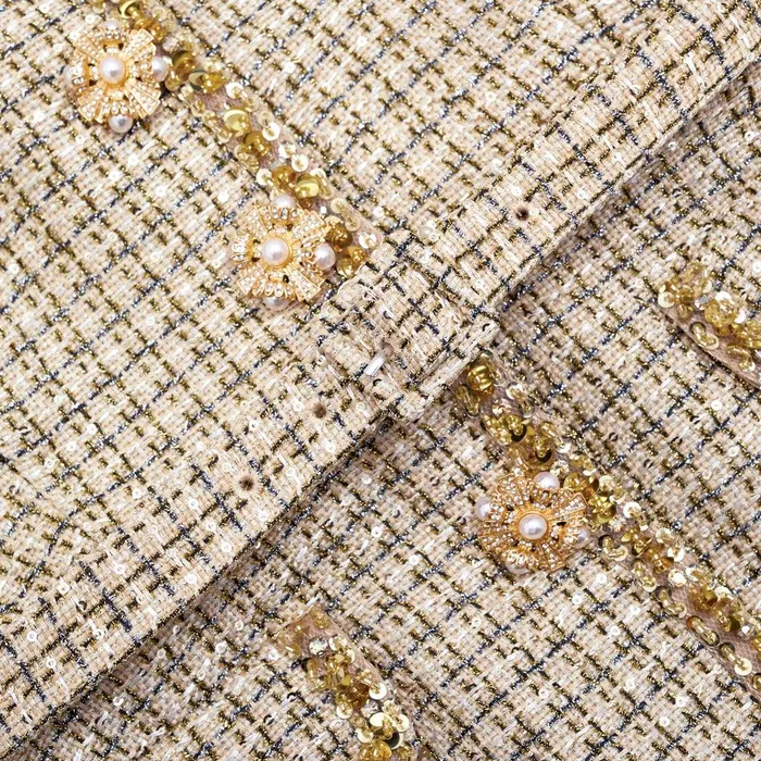 Self Portrait Tops Gold Boucle Peplum Top 8211 Women