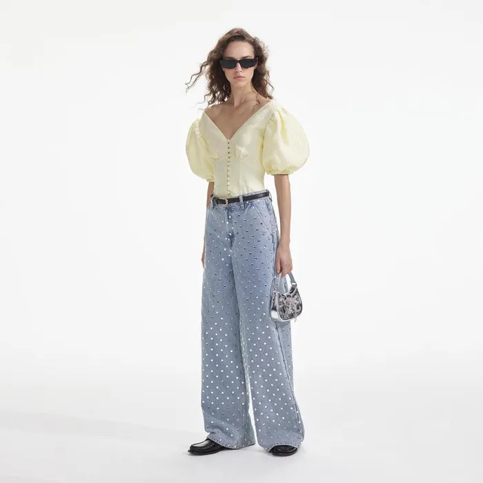 Self Portrait Tops Yellow Jacquard Top 8211 Women