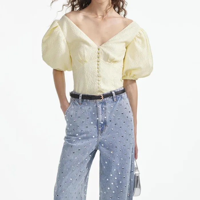 Self Portrait Tops Yellow Jacquard Top 8211 Women