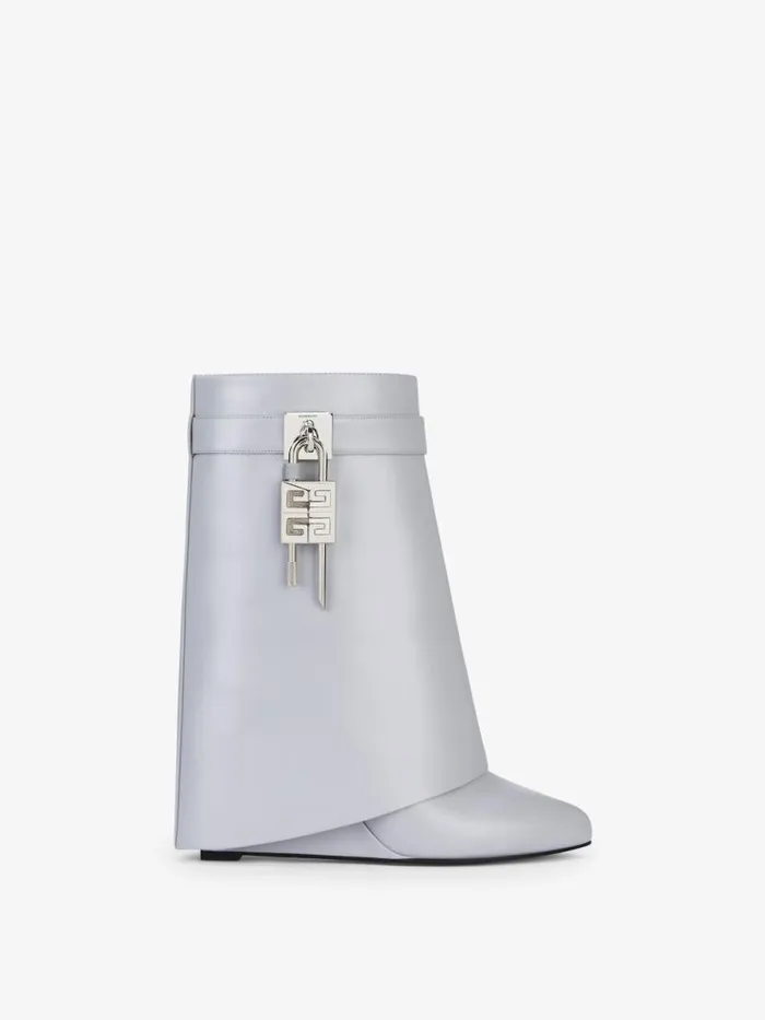 Shark Lock Ankle Boots In Leather Light Grey Women Givenchy Shark Lock