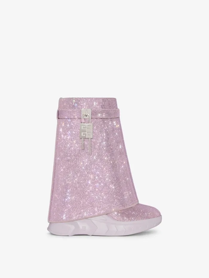 Shark Lock Biker Ankle Boots In Leather With Strass Soft Lilac Women Givenchy Shark Lock