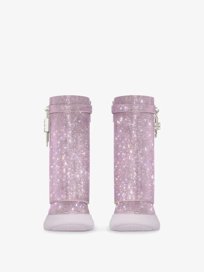 Shark Lock Biker Ankle Boots In Leather With Strass Soft Lilac Women Givenchy Shark Lock