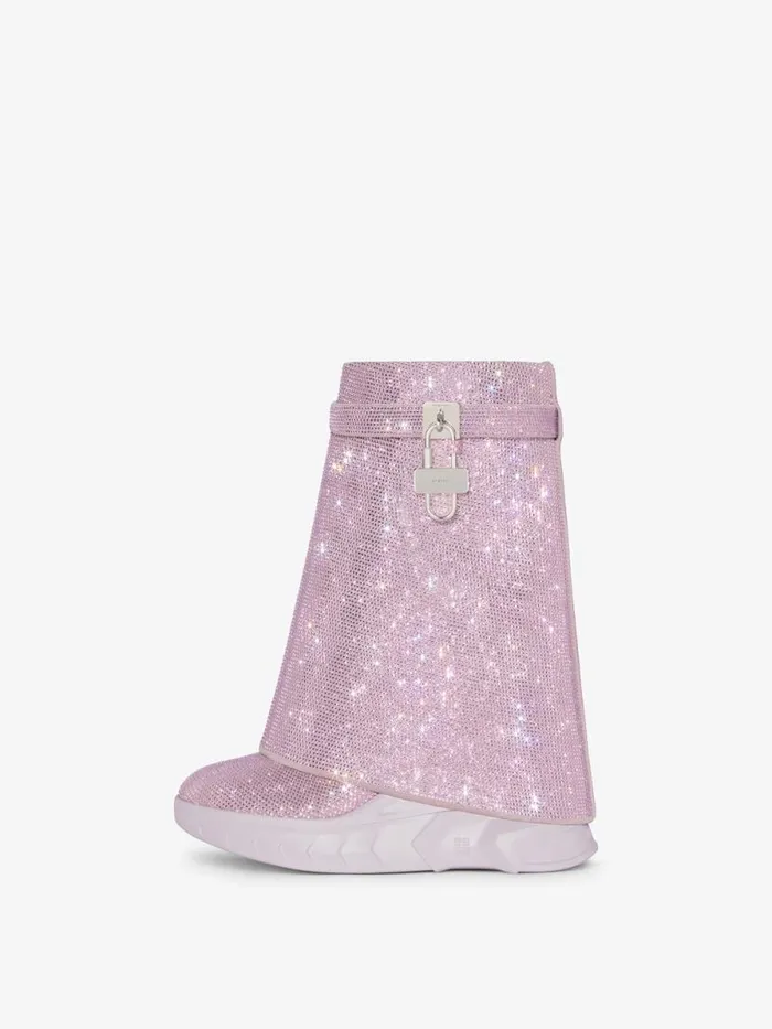 Shark Lock Biker Ankle Boots In Leather With Strass Soft Lilac Women Givenchy Shark Lock
