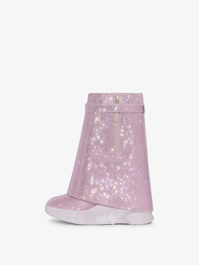 Shark Lock Biker Ankle Boots In Leather With Strass Soft Lilac Women Givenchy Shark Lock
