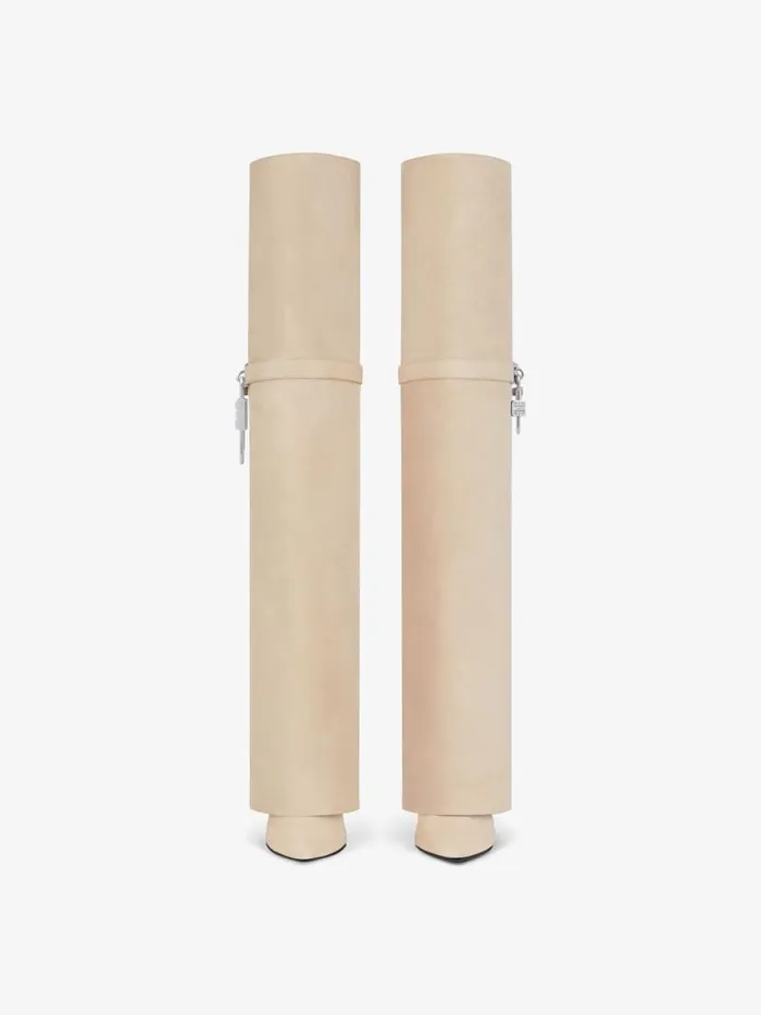 Shark Lock Stiletto OverTheKnee Boots In Suede Beige Women Givenchy Shark Lock