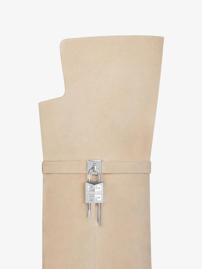 Shark Lock Stiletto OverTheKnee Boots In Suede Beige Women Givenchy Shark Lock