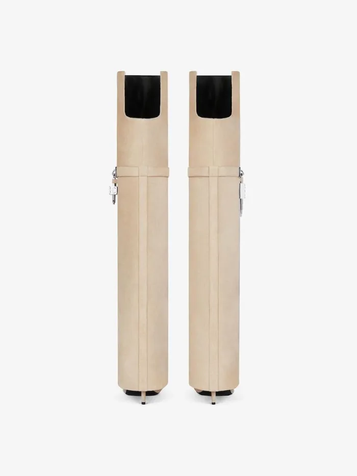 Shark Lock Stiletto OverTheKnee Boots In Suede Beige Women Givenchy Shark Lock