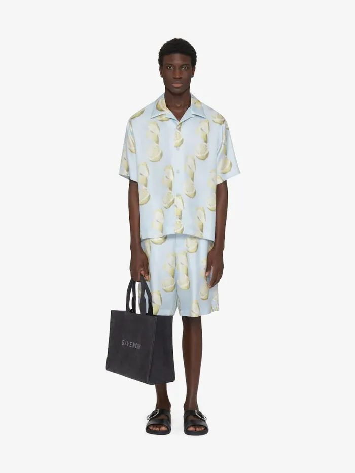 Shirt In Silk With Lemon Print Blueyellow Men Givenchy Shirts