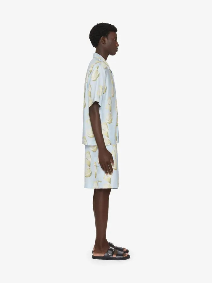 Shirt In Silk With Lemon Print Blueyellow Men Givenchy Shirts