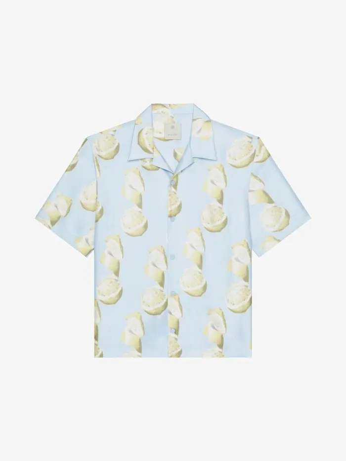 Shirt In Silk With Lemon Print Blueyellow Men Givenchy Shirts